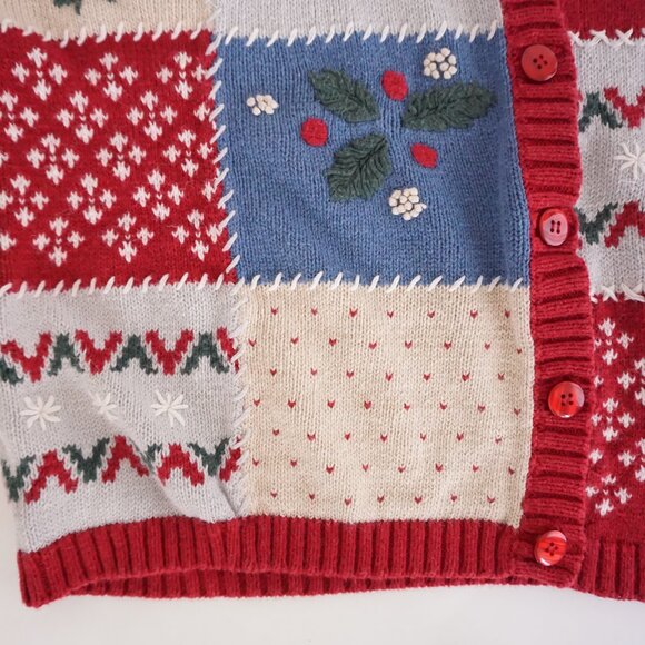 Vintage Cherokee Patchwork Christmas Cardigan Festive Holiday Embroidered 1X - Picture 6 of 10